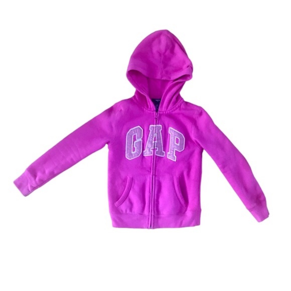 GAP kids pink zip up hoodie with pink metallic logo, Medium